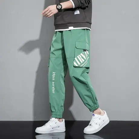 黑色工装裤男春秋季新款宽松束脚阔腿裤青少年潮牌印花休闲长裤子商品大图