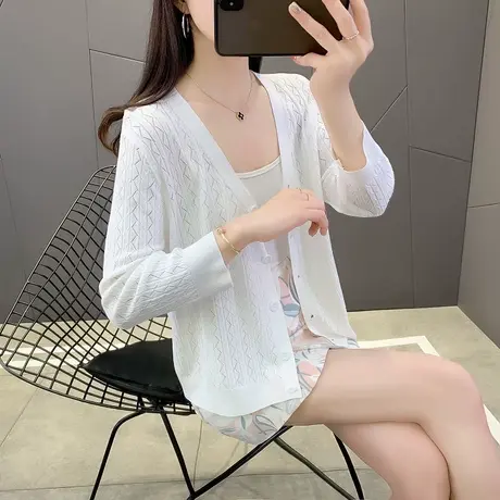 冰丝针织开衫外套女薄款空调衫2023新款夏季休闲小个子短款防晒衣商品大图