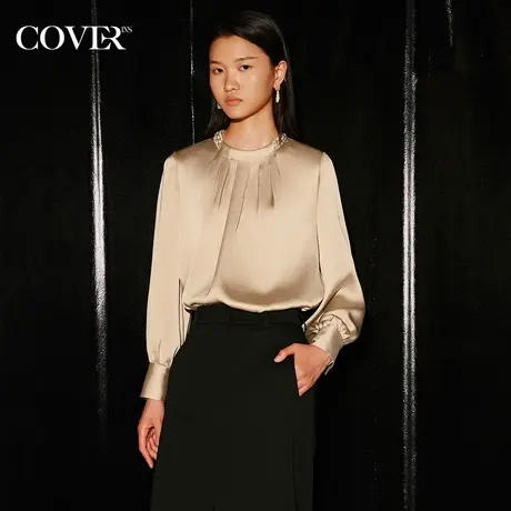 COVER秋季手工捏褶麻花辫缎面衬衫商品大图