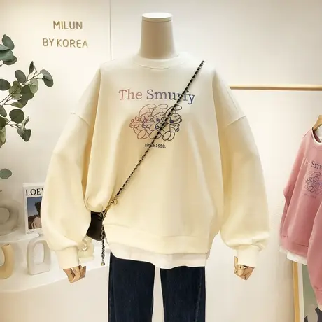 2021秋季新款韩国东大门ins渐变色刺绣荷叶边卫衣百搭休闲宽松女商品大图