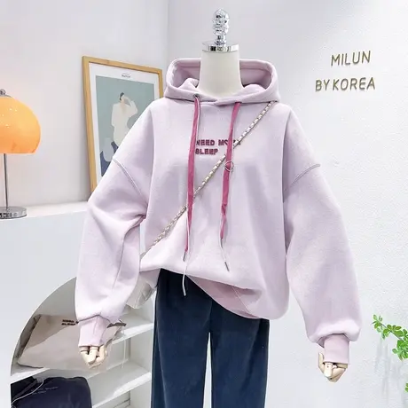 ins软糯字母连帽上衣韩国东大门设计感摇粒绒加厚卫衣外套宽松女商品大图