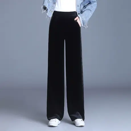 韩版金丝绒阔腿裤女春秋2023新款高腰垂感长裤宽松显瘦直筒休闲裤商品大图