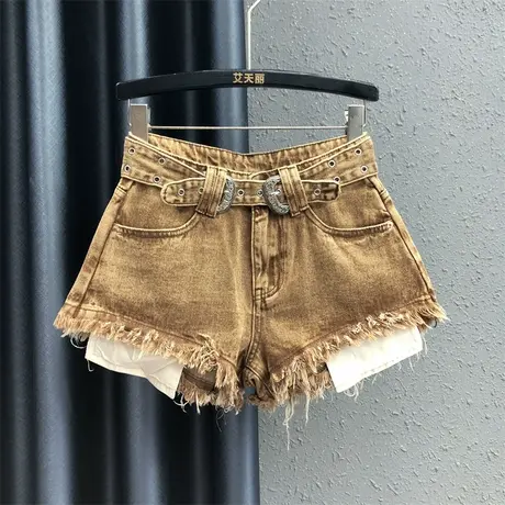 欧货个性毛边阔腿裤女23秋季新款外露口袋设计感宽松百搭牛仔短裤图片