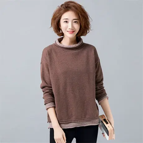 凯诗帕冬季加肥加大码女装宽松显瘦半高领毛衣女针织衫中年打底衫商品大图