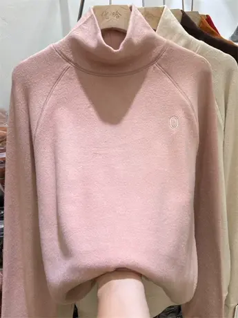 自发热双面德绒高领打底衫女2023秋冬新款洋气宽松保暖内搭上衣服商品大图