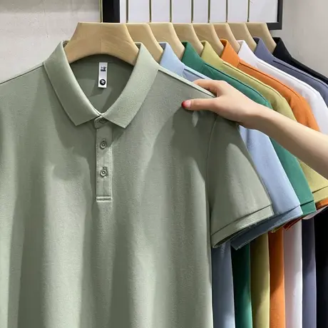 丝光棉POLO衫男短袖T恤2023夏季潮牌纯色翻领透气网眼半袖男上衣商品大图