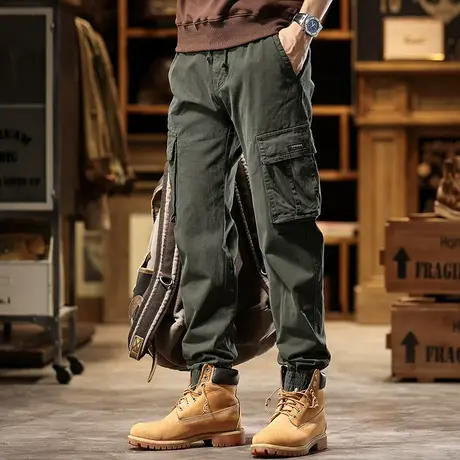 美式复古百搭工装裤透气潮流裤子男款多口袋束脚潮流工装裤男商品大图