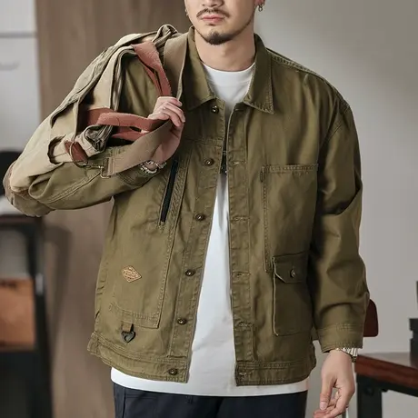 休闲男装重磅绕织天然有机棉经典鱼骨纹男士宽松夹克百搭外套男商品大图