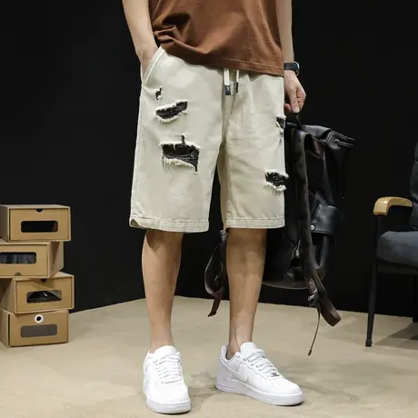 破洞牛仔短裤男士五分裤夏季潮牌宽松大码5分裤子男裤夏2024新款商品大图