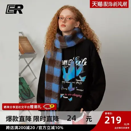 ER蝴蝶字母卫衣2024春新款美式潮牌宽松套头连帽上衣男女同款商品大图