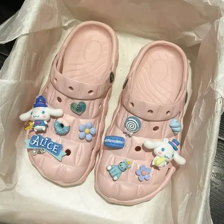 可爱少女心包头拖鞋女2023年春季新款平底外穿卡通洞洞凉鞋女图片