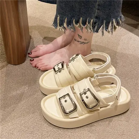 今年流行的新款2024夏季凉鞋女时尚平底罗马风外穿沙滩学生潮鞋子商品大图