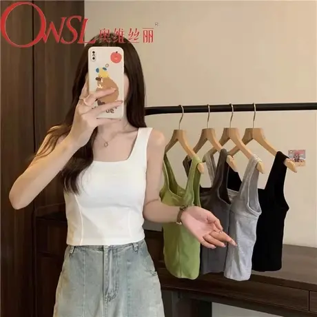 韩系纯色吊带美背带胸垫背心女内搭外穿修身打底上衣商品大图