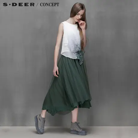 sdeer圣迪奥专柜正品女夏湿透水珠印染雪纺无袖连衣裙5281231图片