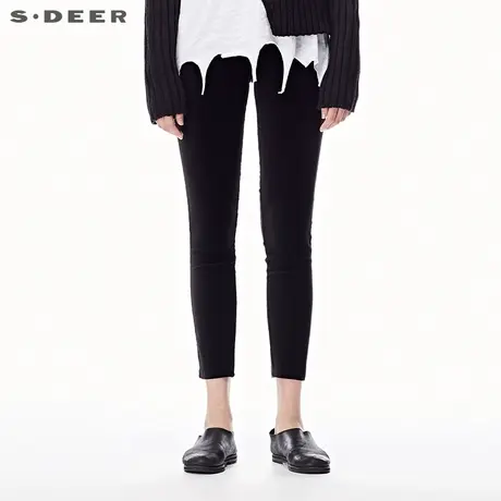 sdeer圣迪奥2018秋装简约酷黑松紧腰修身打底小脚裤子女S17380843商品大图