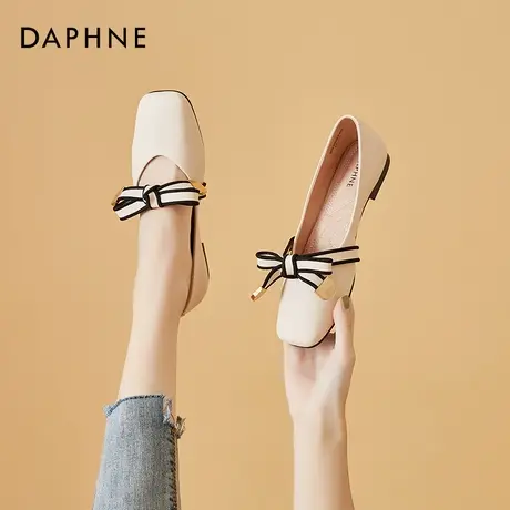 达芙妮方头软底豆豆鞋女2022年新款夏款蝴蝶结单鞋平底一脚蹬女鞋图片