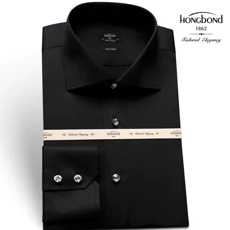 红邦创衣 2023新郎结婚衬衫男长袖免烫纯色衬衣黑丝光棉大码定制图片