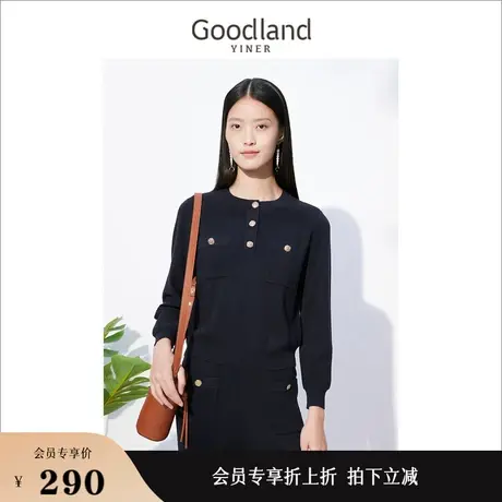 【小香风】Goodland美地女装冬季复古套头长袖上衣宽松毛衣图片