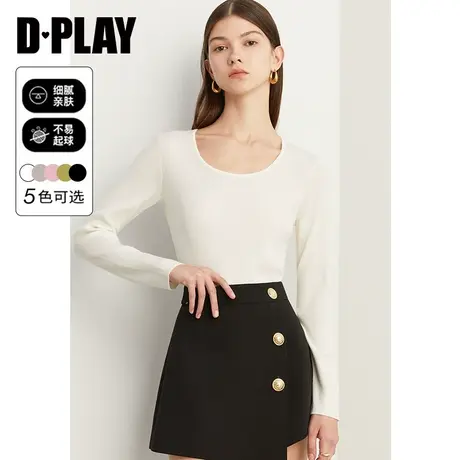 DPLAY秋新佰搭B入 打底王大圆领奶油白修身长袖针织打底衫图片