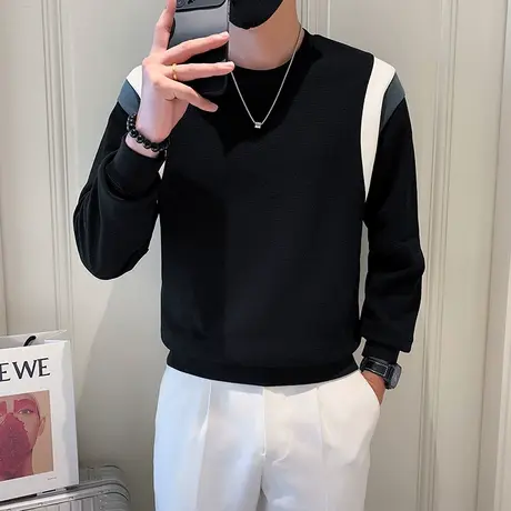 春秋季设计感痞帅套头拼色百搭卫衣男重磅休闲潮流网红T恤打底衫商品大图