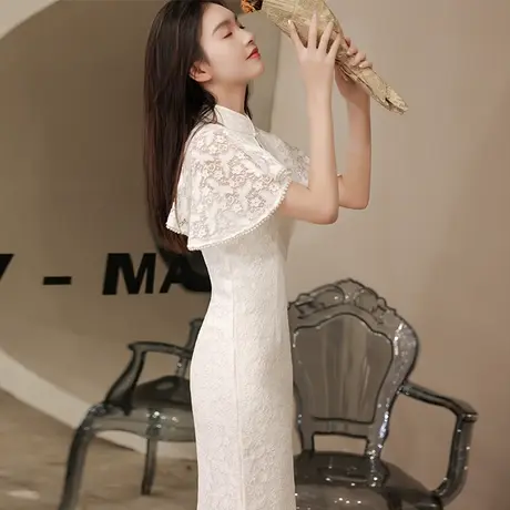 旗袍小晚礼服裙子平时可穿名媛宴会气质订婚白色领证登记连衣裙夏图片