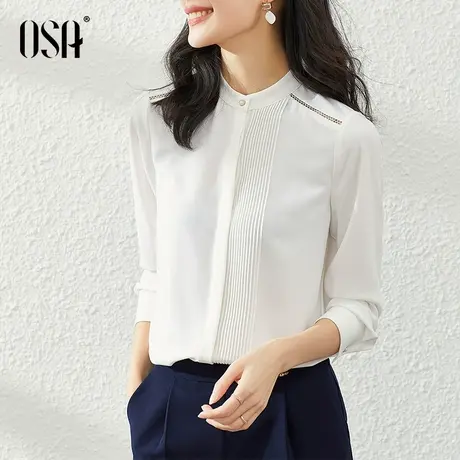 欧莎秋装2021年新款女气质OL职业白色衬衫设计感小众长袖上衣衬衣图片