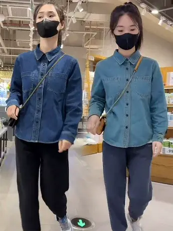 2024早春季新款休闲短款牛仔衬衫女装小个子叠穿衬衣外套ins上衣商品大图