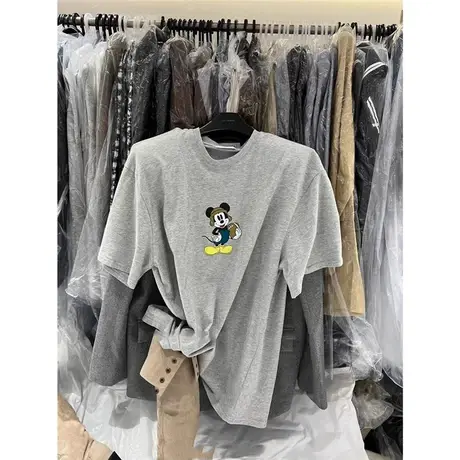 韩国东大门2023秋冬新款减龄卡通印花圆领宽松百搭垫肩短袖T恤女商品大图