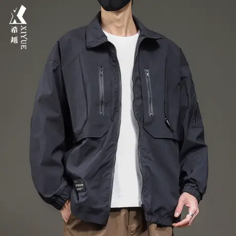 希越工装潮牌多口袋夹克男2024春季新款宽松大码男士休闲翻领外套商品大图
