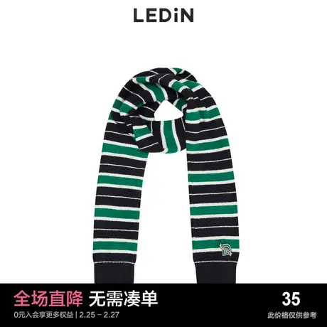 乐町绿条纹围巾复古拼色针织保暖个性日系C9YBC4304商品大图
