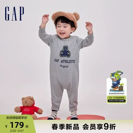 Gap婴儿春季2024新款小熊印花纯棉连体衣儿童装一体开裆裤890315商品大图