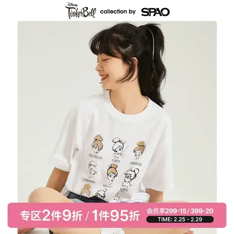 SPAO迪士尼彼得潘联名女士T恤夏季圆领卡通小精灵印花时尚短袖T恤图片