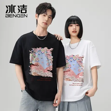 冰洁纯棉短袖男2024夏季新款潮牌青少年宽松t恤男士上衣男款情侣商品大图