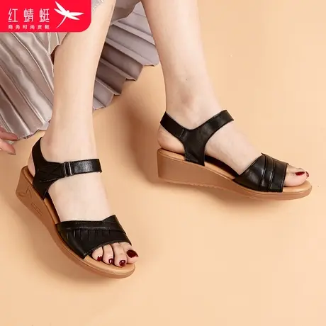 红蜻蜓女凉鞋2024夏季新款休闲百搭魔术贴防滑透气平底舒适凉鞋女商品大图