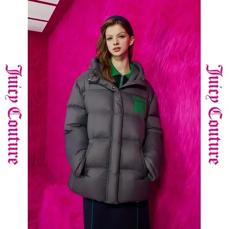 Juicy Couture橘滋女装新款上衣女外套质感烟灰便携印花羽绒外套图片