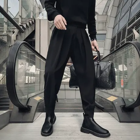 黑武士裤子男潮牌痞帅秋季新款魔术贴束脚裤搭配马丁靴显瘦小西裤商品大图