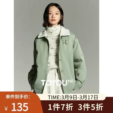 TOYOUTH初语工装风薄款棉衣女2023冬季新款拼接翻领宽松保暖外套商品大图