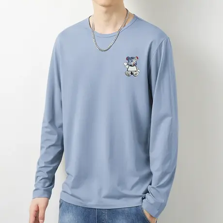 莫代尔长袖t恤男潮牌潮流内搭打底衫秋季薄款小熊印花体恤上衣服商品大图