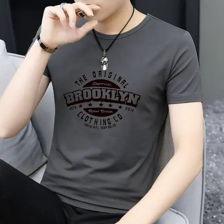 莫代尔冰丝t恤男短袖凉感速干半袖圆领上衣服夏季潮流印花体恤衫商品大图