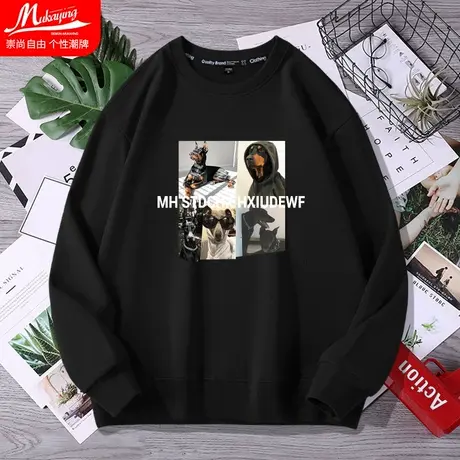 西海岸hiphop卫衣oversize高街男圆领无帽长袖美式春秋2022款外套图片