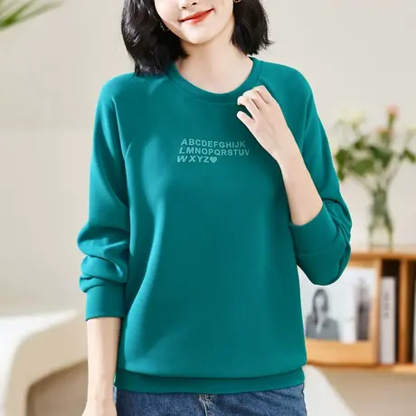 圆领卫衣女春秋2023年新款时尚宽松华夫格纹上衣洋气减龄长袖外套图片