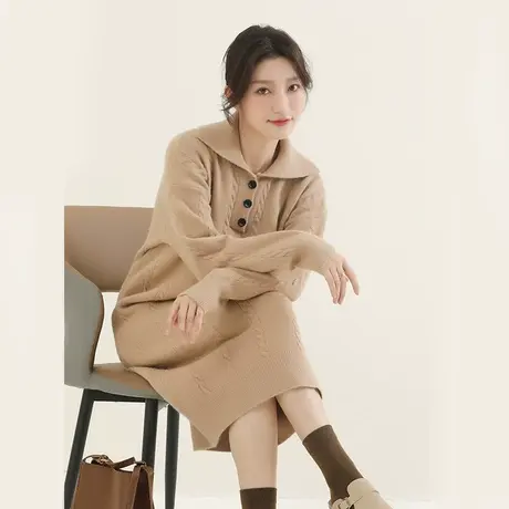 韩潮袭人法式中长款针织连衣裙女2023冬季新款显瘦黑色毛衣裙子图片