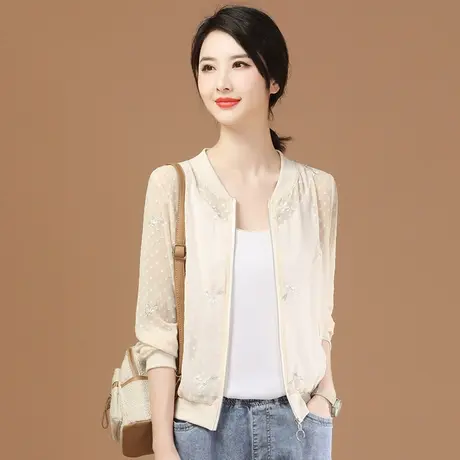 韩潮袭人立领长袖雪纺空调衫女2023夏新款防晒衫刺绣短外套薄图片