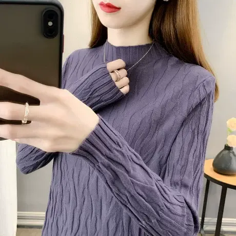 2022秋冬新款半高领毛衣女宽松针织衫女套头百搭打底衫洋气上衣女图片