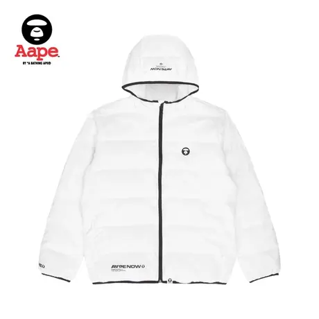 Aape旗舰店男装秋冬猿颜徽章字母印花连帽轻暖羽绒服外套7514XXJ图片