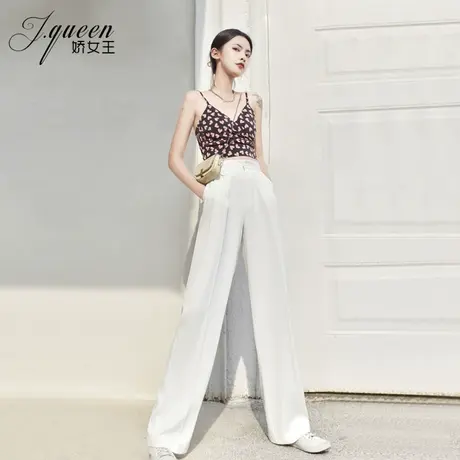 白色垂感高腰阔腿裤女夏季薄款坠感宽松显瘦雪纺西装裤直筒拖地裤商品大图