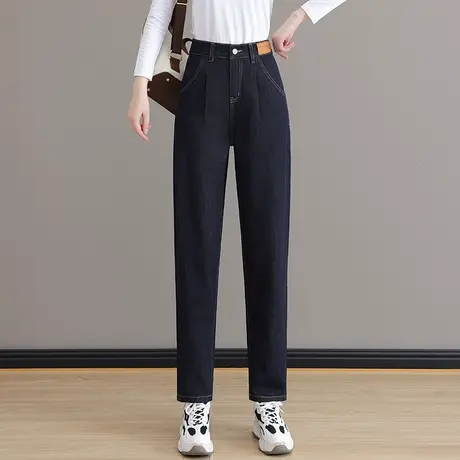 深色哈伦牛仔裤女春秋2023年新款高腰显瘦宽松休闲萝卜老爹裤子图片