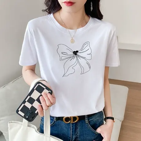 正肩短袖t恤女装2022年新款夏季上衣设计感小众纯棉体恤ins潮百搭商品大图