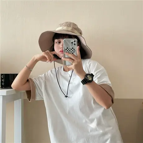 红续基础款纯色圆领oversize纯棉短袖女学生百搭半袖宽松T恤ins潮图片