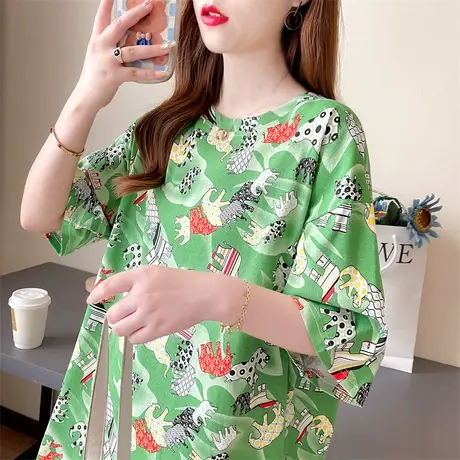 2023年新款ins潮女装上衣独特设计感小众宽松短袖t恤夏季中长款商品大图